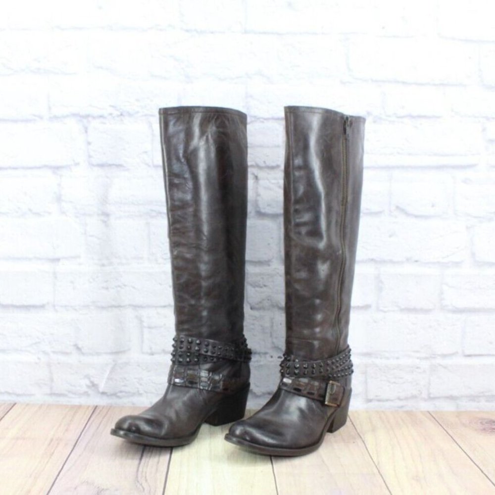 Bronx Brown Distressed Leather Side Zipper Riding Boots Size Eu 39 US 7 - Picture 2 of 10